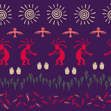 Fototapeta Pokój dzieciecy - Mythical, design with dancing god music spirit, wild nature, spiral signs.
