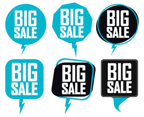 Set Big Sale speech bubble banners, discount tags design template, vector illustration 