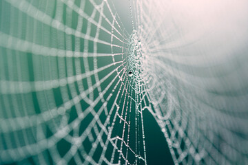 Macro of a spider web - focus on the droplets