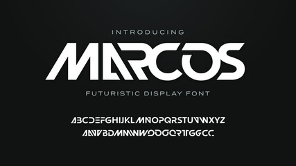 futuristic techno scifi font style, abstract modern clean geometric marcos typeface