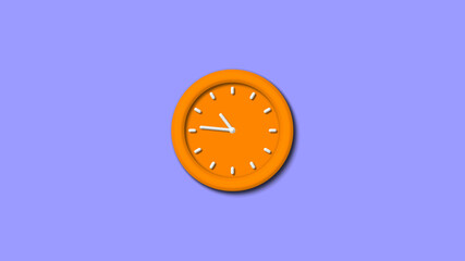 New orange color 3d wall clock isolated on purple light background,wall clock