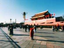 Beijing - Crowd In Front Of Gate Of Heavenly Peace (Tiananmen) Defocused