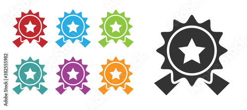 Cuadros en Lienzo Black Medal with star icon isolated on white background