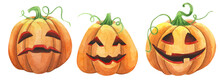 Watercolor Pumpkin For Halloween, Clipart On A White Background