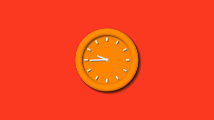 New orange color 3d wall clock isolated on red background,12 hours 3d wall clock isolated,wall clock