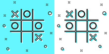 Black Line Tic Tac Toe Game Icon Isolated On Green And White Background. Random Dynamic Shapes. Vector.