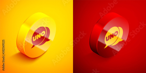 Fotografía Isometric Uno card game icon isolated on orange and red background