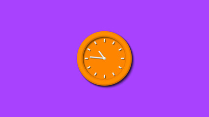 Amazing orange color 3d wall clock isolated on purple background,3d clock isolated