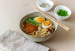 © Vladislav Chusov - Ramen soup with noodles, pork, mushrooms and eggs. Japanese cuisine. Recipe.