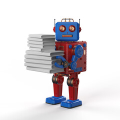 Wall Mural - tin toy robot with stack of books