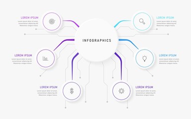 Vector Infographic label design template with icons and 6 options or steps. Can be used for process diagram, presentations, workflow layout, banner, flow chart, info graph.