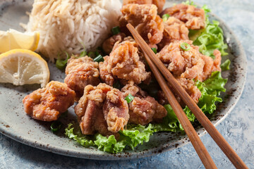 Wall Mural - Crispy chicken karaage served with rice