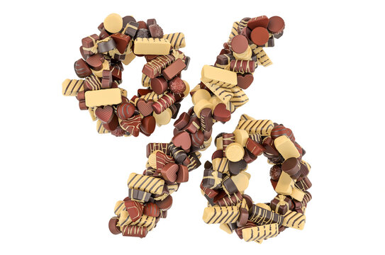 Percent symbol from chocolate candies. 3D rendering