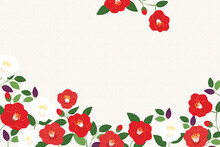 Vector Background Illustration With Red And White Camellia Flowers