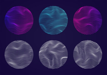 Fototapete - Set of wavy spheres with lines. Liquid geometric shapes artificial intelligence. Concept of artificial intelligence, big data.