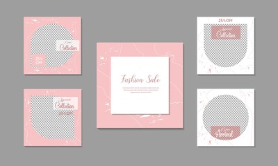 Wall Mural - social media post template for digital marketing and sale promo. pink white color web banner adverti
