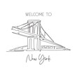 One continuous line drawing Brooklyn Bridge landmark. World beauty iconic place in New York, USA. Home wall decor art poster print concept. Modern single line draw design vector graphic illustration