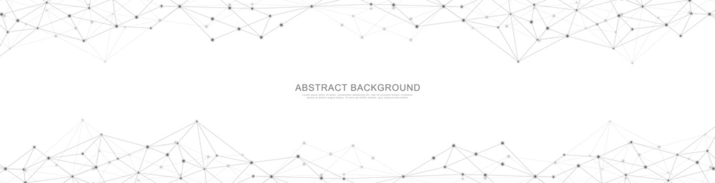 Website header or banner design with abstract geometric background and connecting dots and lines. Global network connection. Digital technology with plexus background and space for your text.