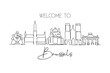 One single line drawing of Brussels city skyline, Belgium. Historical skyscraper landscape in world. Best holiday destination home wall decor. Trendy continuous line draw design vector illustration
