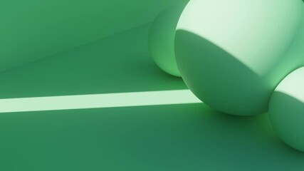 Poster - Bright minimalist geometric composition with sun light passing through. Light bloom effect. Colorful green 3d render.