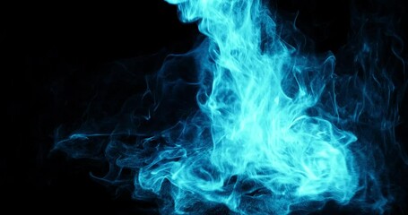Poster - blue abstract liquid particle moving downward. ink drop in liquid on dark background. smoke effect f