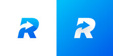 Letter R With Arrow . Letter R Arrow Logo Design . Vector Illustration