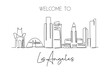 © Simple Line - One continuous line drawing of Los Angeles city skyline, United States of America. Beautiful landmark. World travel vacation poster. Editable stylish stroke single line draw design vector illustration