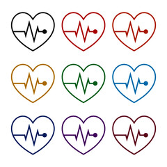 Poster - Heart and heart rate icon, color set