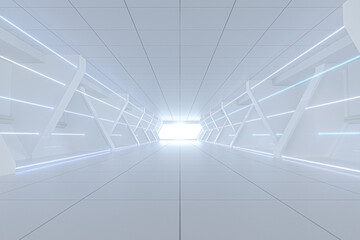 Wall Mural - White tunnel with light in the end, 3d rendering.