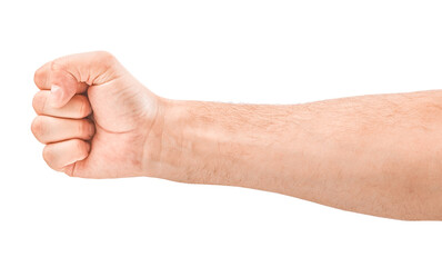 Man hand with a fist, isolated on a white background,