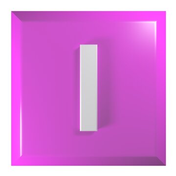 Pink square push button with the alphabetic letter I - 3D rendering illustration