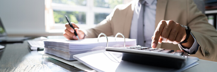 Poster - African American Accountant Manager Doing Accounting