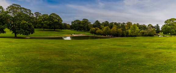 A panorama view across Abington Park, Northampton, UK in the summertime