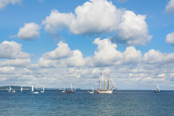 Wall Mural - Sailing ships in the Bay of Gdansk, the Baltic Sea. A beautiful landscape