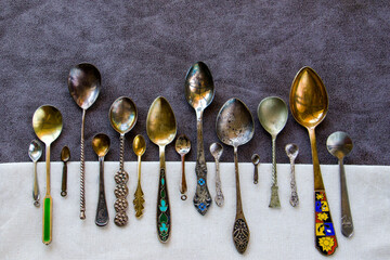 Vintage and retro spoons set, collection of silverware spoons