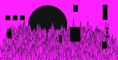 Poster - Abstract technology background with warped and distorted laser grid. Vaporwave and synthwave style illustration like in old video arcade games.