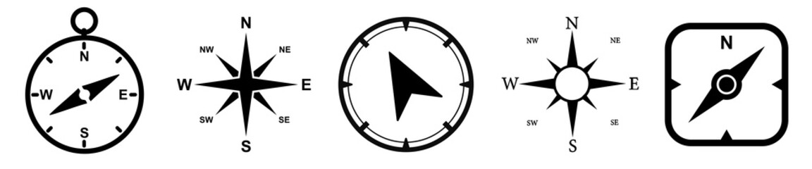 Poster - Compass set icons, navigation equipment sign, wind rose icon, compass symbol collection – stock vector