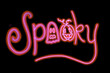 © Laura - Spooky neon letters with a ghost and a pumpkin. Black background