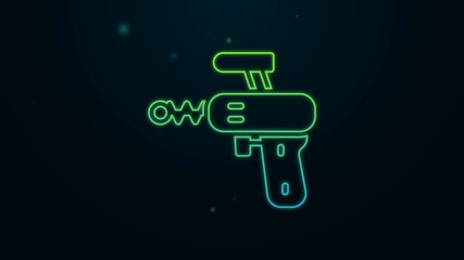 Wall Mural - Glowing neon line Ray gun icon isolated on black background. Laser weapon. Space blaster. 4K Video motion graphic animation