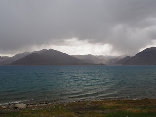 Wall Mural - View of the misty weather, Pangong tso (Lake), Durbuk, Leh, Ladakh, Jammu and Kashmir, India