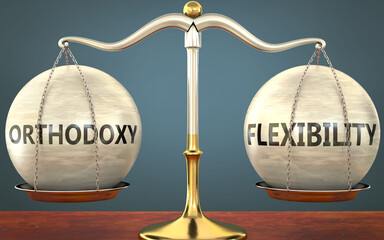 Wall Mural - orthodoxy and flexibility staying in balance - pictured as a metal scale with weights and labels ort