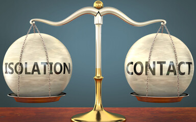 Wall Mural - isolation and contact staying in balance - pictured as a metal scale with weights and labels isolati