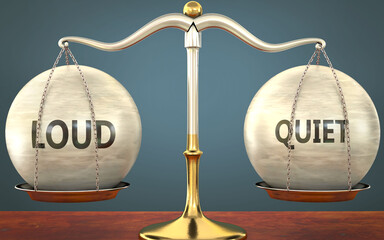 Wall Mural - metaphor of loud and quiet staying in balance - showed as a metal scale with weights and labels loud