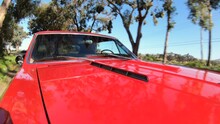 Hood Of A Car Pov, A 1966 Red Chevelle In Traffic On A Country Road, California, USA