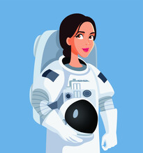 Female Astronaut Wearing Space Suit Holding His Helmet