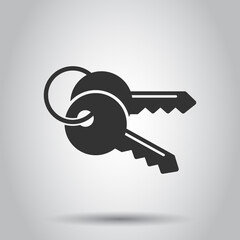 Key icon in flat style. Password vector illustration on white isolated background. Access business concept.