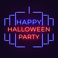 Poster - Happy halloween party neon concept banner background.