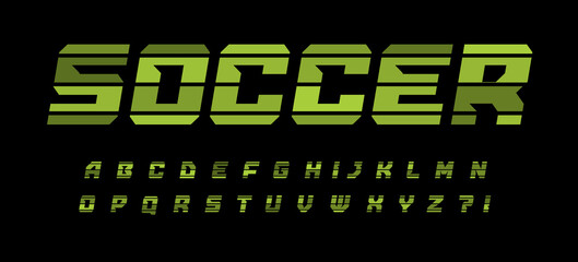 Poster - Striped style alphabet for soccer and football modern logo, banner and poster. Green geometrical font, heavy italic letters for sport. Awesome typography design. Vector typeset.