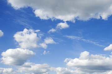 white fluffy clouds on blue sky in summer