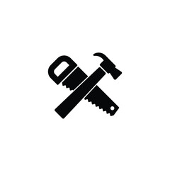 Canvas Print - Saw and hammer icon vector isolated on white, logo sign and symbol.	